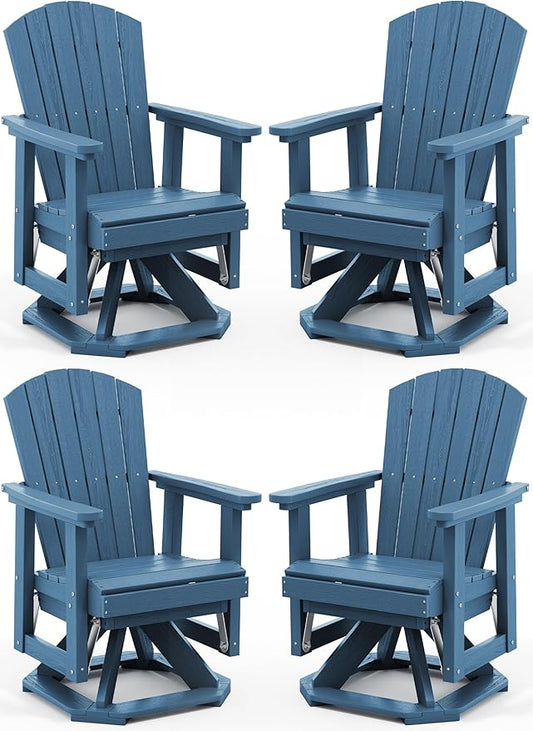 SERWALL Adirondack Swivel Glider Chair, HDPE Glider Set of 4 for Outdoor, All-Weather Glider Chair for Porch, Balcony, Navy Blue