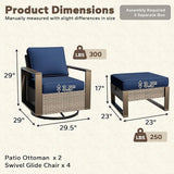 6 Pieces Metal Wicker Patio Furniture Set - Four Swivel Chairs and Two Ottomans - Photo 2