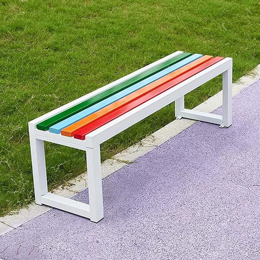 Outdoor Metal Garden Bench Seat, Park Benches with Anti-Rust Aluminum Steel Metal Frame, Slatted Seat, Patio Loveseat for Yard, Lawn, Porch, Choice of Colours(Color+white,A-39.4*15.7*17.7")