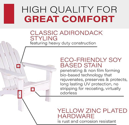 Amish Casual Heavy Duty Adirondack Chair with Cup Holder in White Stain - Authentic Amish Craftmanship from Treated Pine, Outdoor Chair Made in The USA, 800 Lb Weight Capacity