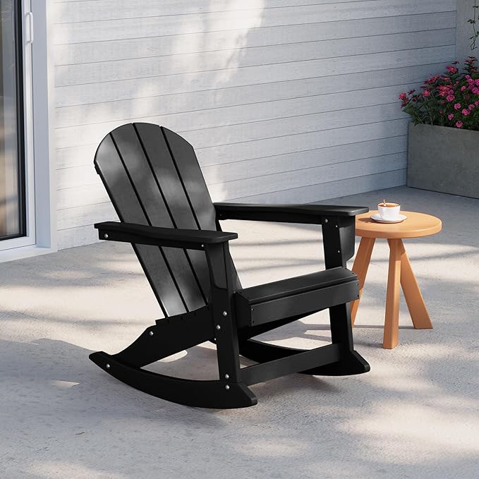 WestinTrends Malibu Outdoor/Patio Poly Adirondack Rocking Chair, Black