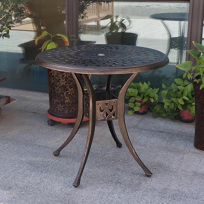30.3" Patio Bistro Table Cast Aluminum Patio Table, Metal Patio Dining Table with Umbrella Hole - Photo 2