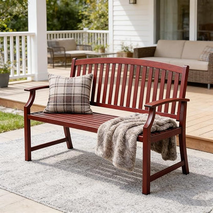 Grand patio 52" Farmhouse Outdoor Bench, Garden Benches with Anti-Rust Aluminum Powder Coated Frame, Faux Wood Grain Finish Frame Patio Bench for Front Porch, Red