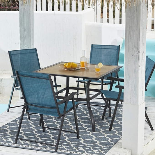VICLLAX Outdoor Patio Metal Dining Table with Umbrella Hole- Outdoor Patio Garden Furniture (4 Seats, Grey)