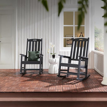 Psilvam Oversized Outdoor Rocking Chair, with 21" Wide Seat and 32" Tall Backrest, Pre-Assembled with Most Components for Effortless Installation (Carbon Black)