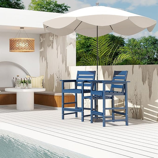 Tall Adirondack Chair Set of 2 ,HDPE Adirondack Bar Stools with Removable Connecting Trays ,Weather Resistant Balcony Chair,Outdoor Adirondack Bar Chairs for Patio,Pool,Garden, Backyard Navy Blue