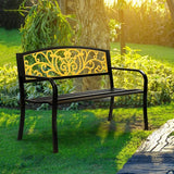 VINGLI Outdoor Bench for Patio Metal Garden Bench w/PVC Back Pattern - Photo 7