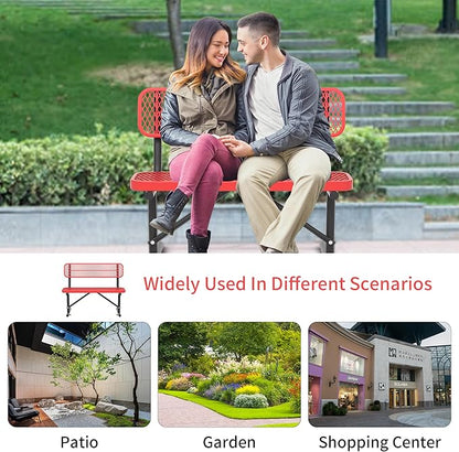Park Benches for Outside - 48" Outdoor Metal Street Bench Heavy-Duty Steel Weatherproof Portable Garden Bench, Commercial Benches for Patio, Soccer, Park, Shopping Malls, Decks, Sports