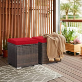 RELAX4LIFE Wicker Outdoor Storage Ottoman, 2-Piece Rattan Footstool w/Removable Cushion - Photo 2