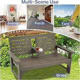 Outdoor Bench Weatherproof - HDPE 2-Person Garden Bench with Cup Holders, Bench Furniture with Backrest and Armrests - Photo 8