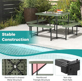 Giantex Picnic Table Bench Set for 4-8 People, 34" Outdoor Square Dining Table & 2 Benches w/Umbrella Hole - Photo 7