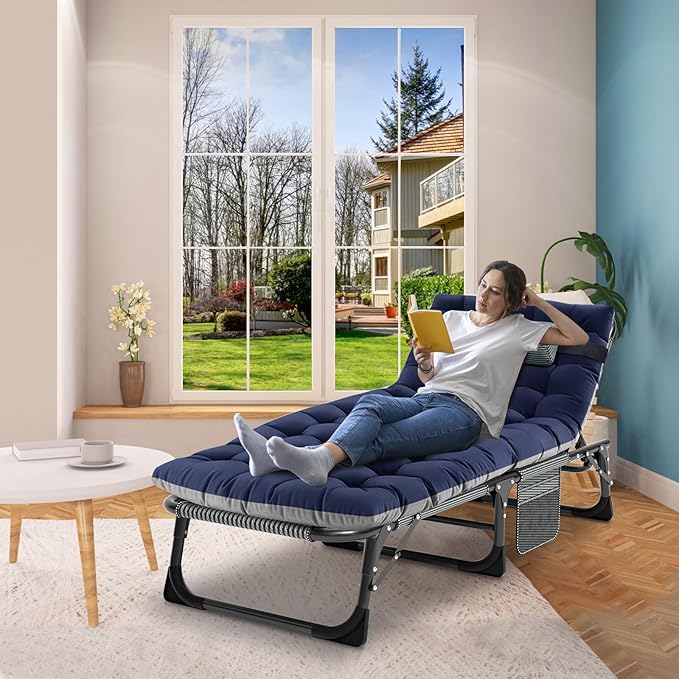 MOPHOTO Folding Lounge Chair 5-Position, Folding Cot, Portable Outdoor Chaise Lounge Chair for Sun Tanning, Perfect for Pool Beach Patio Sunbathing