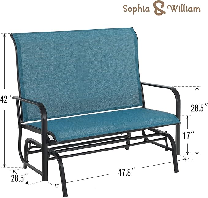 Sophia & William 2-Person Outdoor Glider Bench, Gliding Loveseat, Patio Glider Bench, All-Weather Resistant Textilene Fabric and Powder Coating Metal Frame