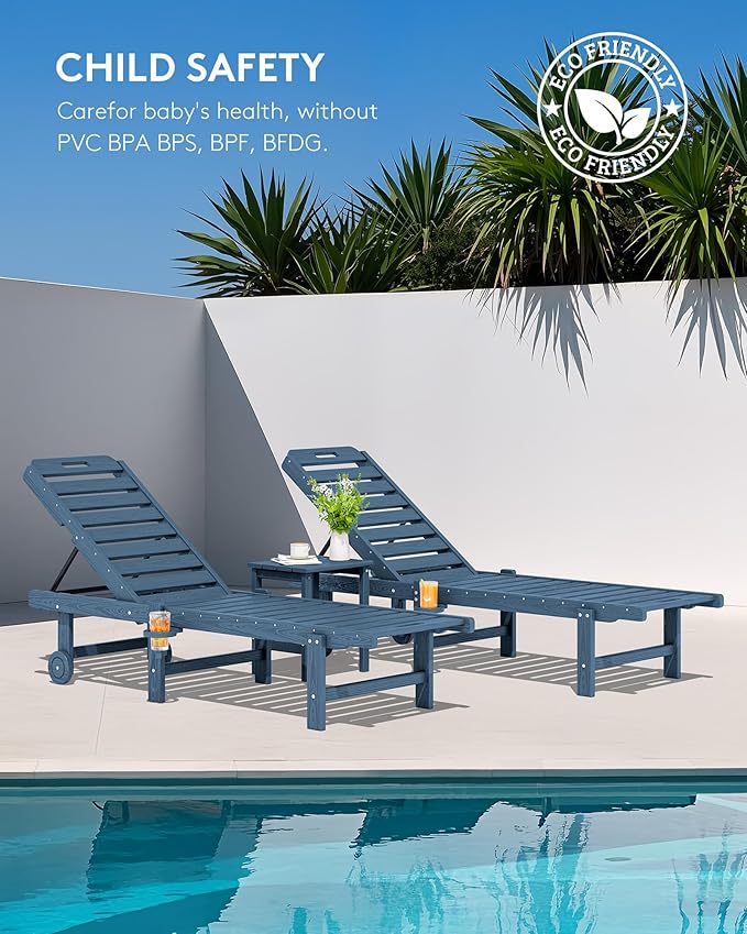 SERWALL Outdoor Chaise Lounge, Patio Chaise Lounge Chair with 5 Positions Adjustable Backrest - Photo 9