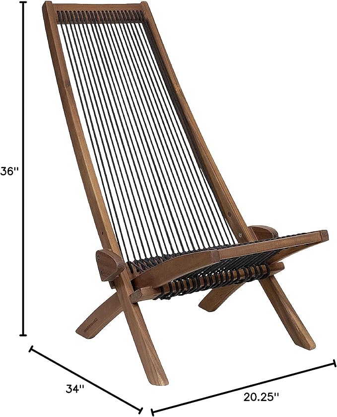 CleverMade Tamarack Folding Rope Chair - Foldable Outdoor Low Profile Wood Lounge Chair for the Patio, Backyard - Photo 6