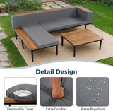 Modern Acacia Wood Patio Furniture Set with Removable Cushions, Coffee Table and Side Table - Photo 4