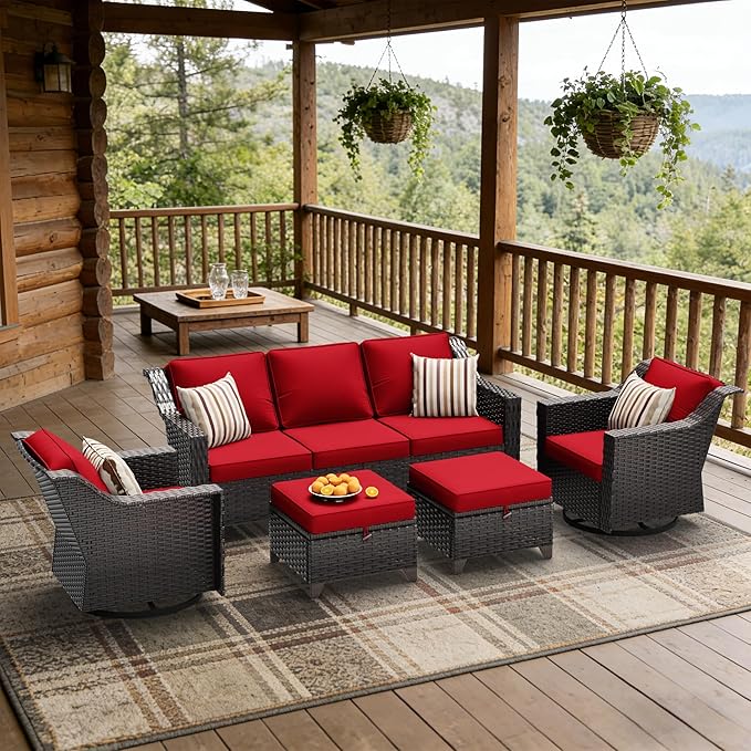 5 Pieces Patio Conversation Furniture Set - 1 Sofa, 2 Swivel Chairs, 2 Ottomans - Photo 5