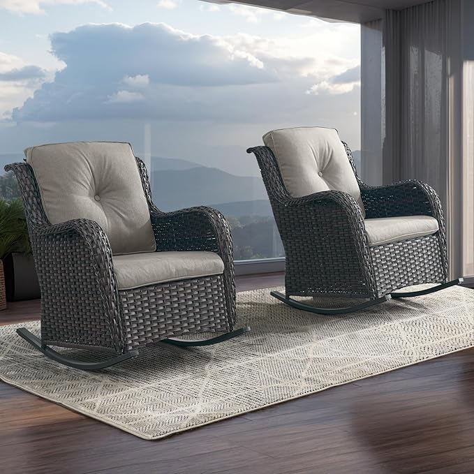 Rilyson Patio Chairs Outdoor Rocking Chair - 2 Piece Wicker Rattan Rocker Chairs Set with High Back and Deep Seating - Photo 5