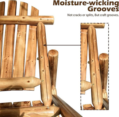 DJL Adirondack Wooden Chair Outdoor Patio Lounge Log Cabin Furniture Rustic Solid Wood Comfortable Seating for Porch, Balcony, Lawn, Fire Pit, Deck, Brown, 42.12 Inches Tall