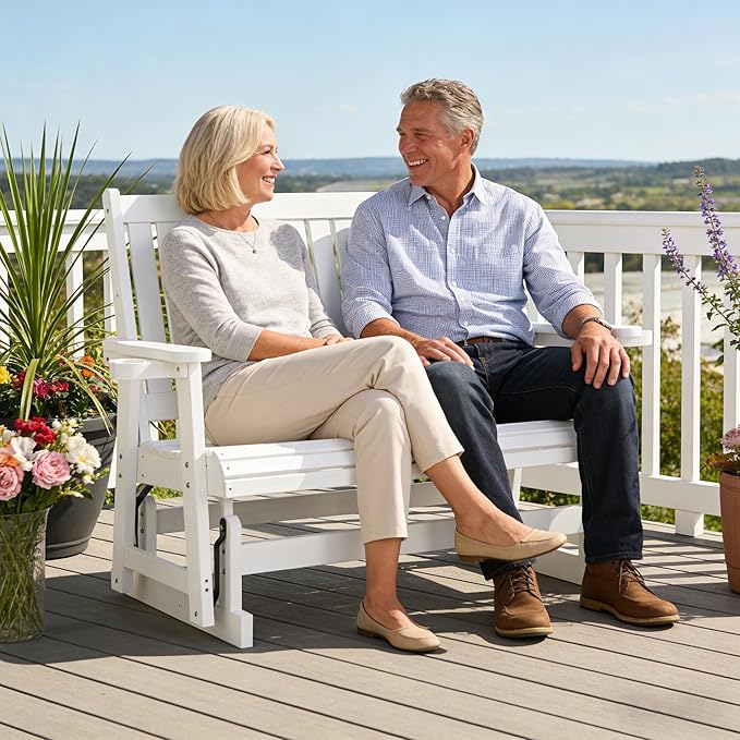 HIPS Patio Glider with Cup Holders, Durable Poly Lumber Material, All-Weather Resistant - Photo 2