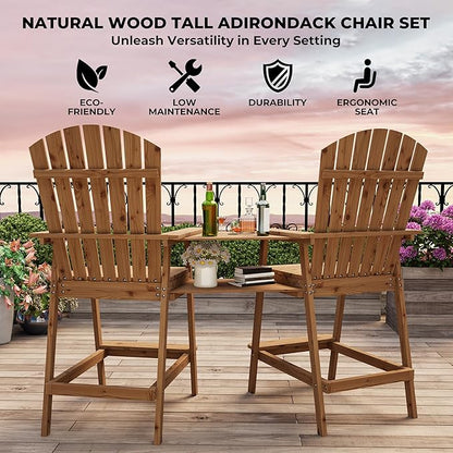 Outdoor Adirondack Barstools with Connecting Tray, Tall Adirondack Chairs Bar Chairs for Deck, Balcony, Backyard, Patio Bar Stool Chair with High Back, Bar Height Adirondack Chairs Set of 4