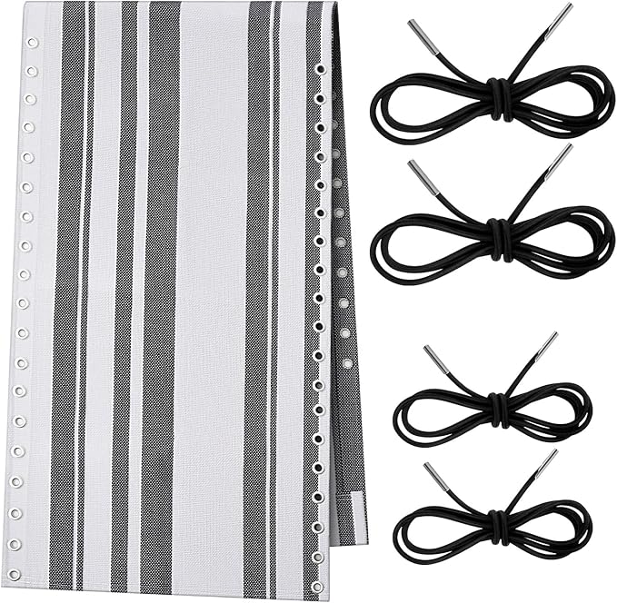 Queekay Chair Replacement Fabric with 4 Bungee Cord Lounge Chair Cloth Mesh Repair Kit for Patio Recliner Outdoor Lawn Pool(63 x 17 Inch,Grey Stripes)