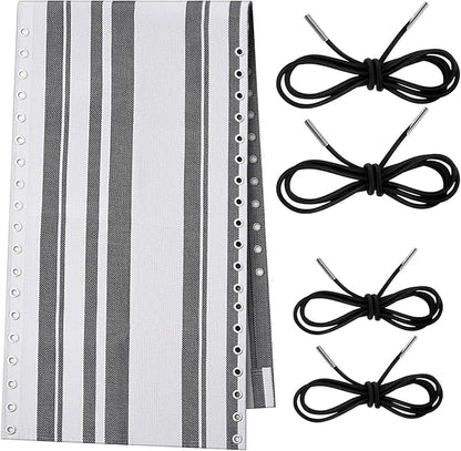 Queekay Chair Replacement Fabric with 4 Bungee Cord Lounge Chair Cloth Mesh Repair Kit for Patio Recliner Outdoor Lawn Pool(63 x 17 Inch,Grey Stripes)