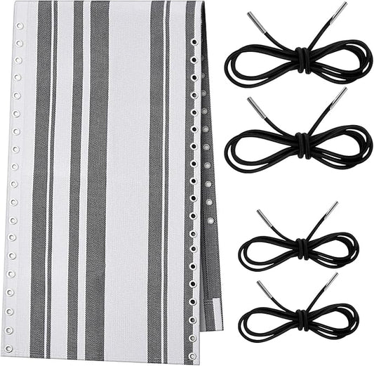 Queekay Chair Replacement Fabric with 4 Bungee Cord Lounge Chair Cloth Mesh Repair Kit for Patio Recliner Outdoor Lawn Pool(63 x 17 Inch,Grey Stripes)