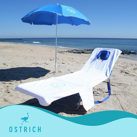 Ostrich 2-Pack Beach Lounge Chair, Folding & Reclining Outdoor Chaise Lounger, Blue - Portable Adjustable Recliner Chair for Lawn, Pool, Patio, Garden, and Yard