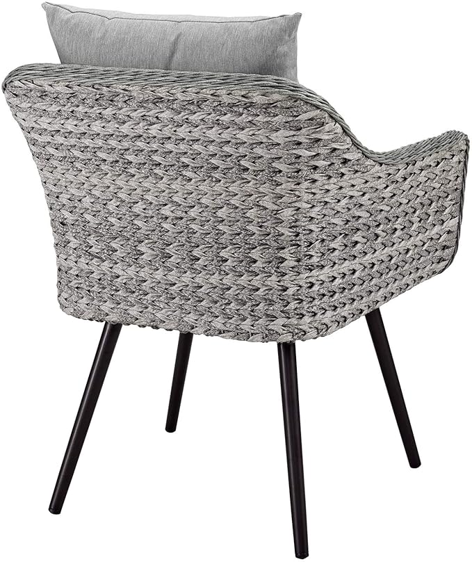 Modway Endeavor Wicker Rattan Aluminum Outdoor Patio Accent Lounge Arm Chair with Cushions in Gray Gray - Photo 3