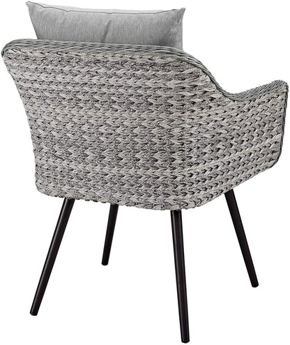 Modway Endeavor Wicker Rattan Aluminum Outdoor Patio Accent Lounge Arm Chair with Cushions in Gray Gray