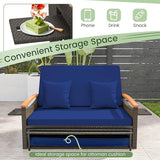 LDAILY Moccha Outdoor Wicker Daybed, Patio Rattan Loveseat Sofa w/ 4-Level Adjustable Backrest, Folding Panels - Photo 6