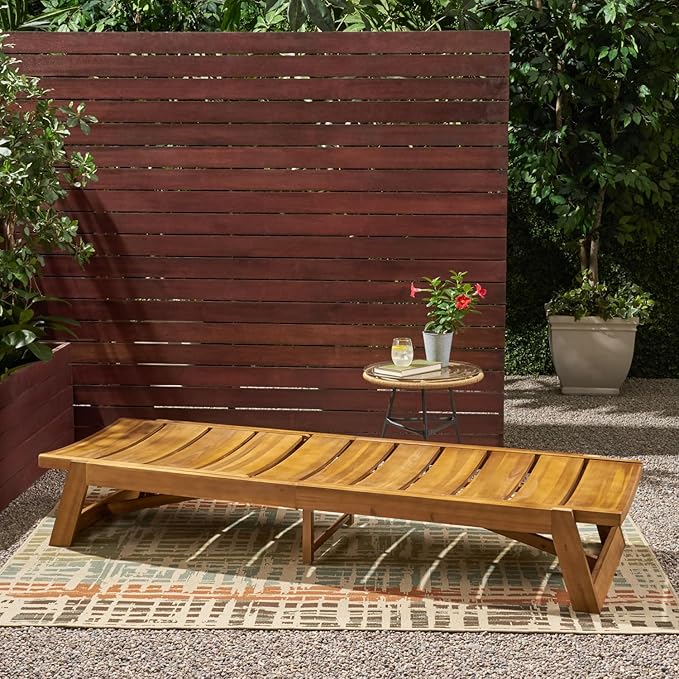 Maki Acacia Wood & Iron Outdoor Chaise Lounge - Adjustable & Breathable for Poolside or Patio