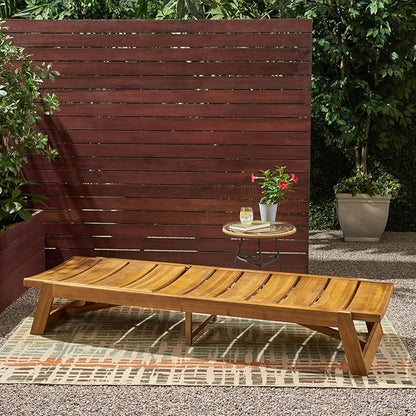 Maki Acacia Wood & Iron Outdoor Chaise Lounge - Adjustable & Breathable for Poolside or Patio