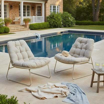 Grand patio Outdoor Chair with Cushion, Modern Metal Outdoor Lounge Chair for Patio Porch Deck Garden, Weather Resistant and Easy to Maintain, Beige