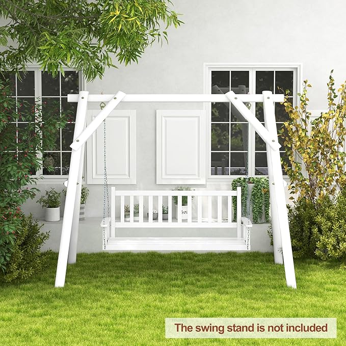 Tangkula 3 Person Wooden Porch Swing, Hanging Patio Swing with 2 Adjustable Galvanized Metal Chains, Slatted Back & Seat - Photo 6