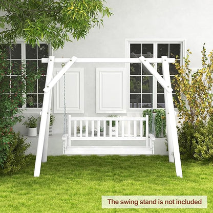 Tangkula 3 Person Wooden Porch Swing, Hanging Patio Swing with 2 Adjustable Galvanized Metal Chains, Slatted Back & Seat, Outdoor Swing Bench for Backyard Deck Garden, 5FT