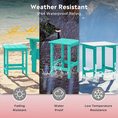 Costaelm Lakeview 3-Piece Outdoor Patio HDPE Adirondack Chair with Cup Holder and Table Set, Turquoise