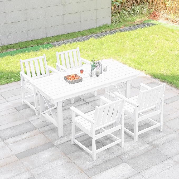 HDPE Patio Dining Set, 5-Piece Outdoor Table and Chairs with Umbrella Hole, Modern Outdoor Dining Set for 4 - Photo 1