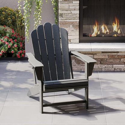 Costaelm Outdoor Patio HDPE Adirondack Chair with Cup Holder, Gray