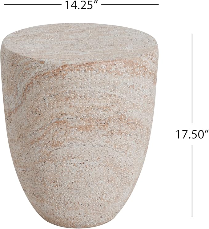 Christopher Knight Home Jaym 17.5" H Indoor Outdoor Accent Side Table, Patio Decorative End Table, Tapered Cylinder Lightweight Concrete Garden Stool for Patio Balcony & Garden Decor, Travertine