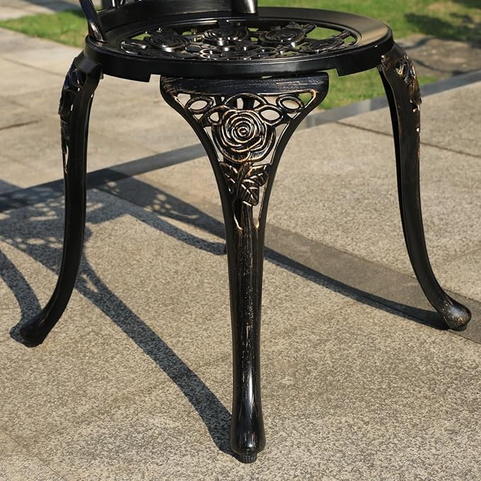 KAILI Rose Garden Cast Aluminum Bistro Chairs, Decorative Outdoor Patio Seating, Set of 2, White and Black (Rose Chair Bronze)