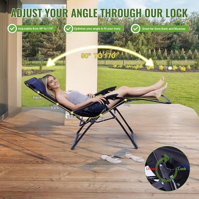 Backyard Expressions Deluxe XL Padded Recliner Zero Gravity Chair – Ergonomic Anti-Gravity Lounger with Folding Design - Photo 5