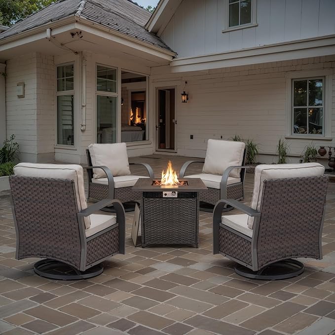 Outdoor Swivel Rocker Patio Chairs Set of 2, Heavy Duty Swivel Rocking Patio Chairs with Wide Metal Armrests, 2 Pieces Patio Furniture Wicker Glider Chairs Set with Removble Cushions for Porch Sunroom