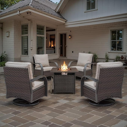 Outdoor Swivel Rocker Patio Chairs Set of 2, Heavy Duty Swivel Rocking Patio Chairs with Wide Metal Armrests, 2 Pieces Patio Furniture Wicker Glider Chairs Set with Removble Cushions for Porch Sunroom