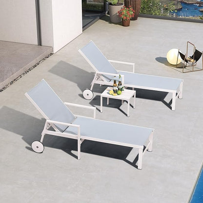 PURPLE LEAF Lounge Chair Outdoor Set 2 Pieces White Aluminum Chaise Lounge with Armrest and Wheels for Pool Deck Patio, Mixed Color