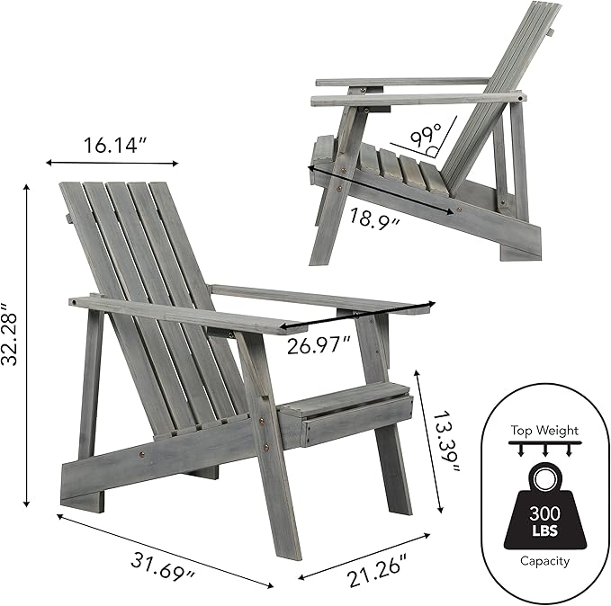JONATHAN Y PAT1001B Irving Outdoor Patio Modern Acacia Wood Adirondack Chair for Garden, Lawn, Backyard, Pool, Deck, Beach, Firepit, Gray