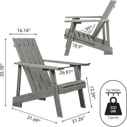 JONATHAN Y PAT1001B Irving Outdoor Patio Modern Acacia Wood Adirondack Chair for Garden, Lawn, Backyard, Pool, Deck, Beach, Firepit, Gray