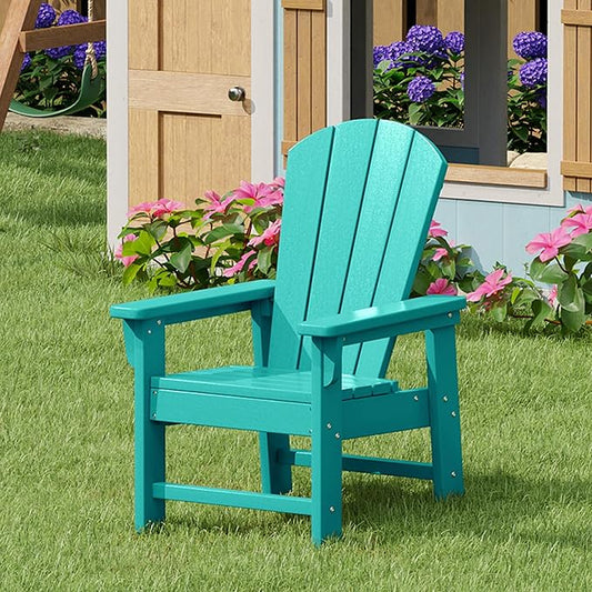 Costaelm Kids Lawn Chair Set of 2, Toddler Outdoor Chair Kids Patio Furniture and Outdoor Children Picnic Activity Baby Adirondack Chairs Set of 2 for Garden, Patio, Backyard & Beach, Turquoise