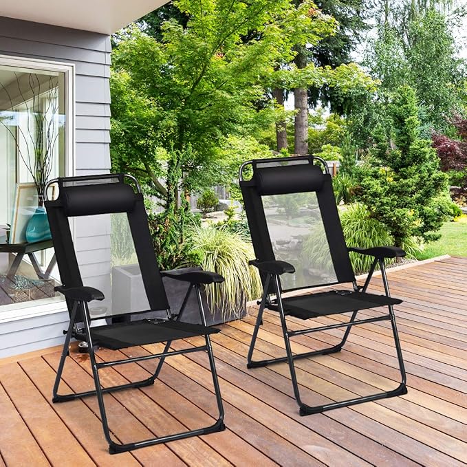 Giantex Set of 4 Patio Dining Chairs, Folding Lounge Chairs with 7 Level Adjustable Backrest, 300 Lbs Capacity - Photo 6